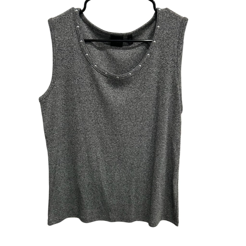Rafaella Nwt Womens Grey Sleeveless Top With Silver Stud Accents Size Large